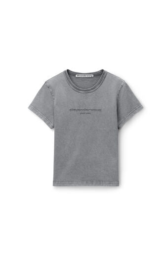 LOGO EMBOSSED ACID WASH SHRUNKEN TEE