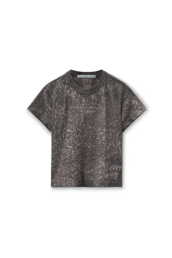 Logo Embossed Splatter Wash Shrunken Tee in Cotton Hemp Jersey