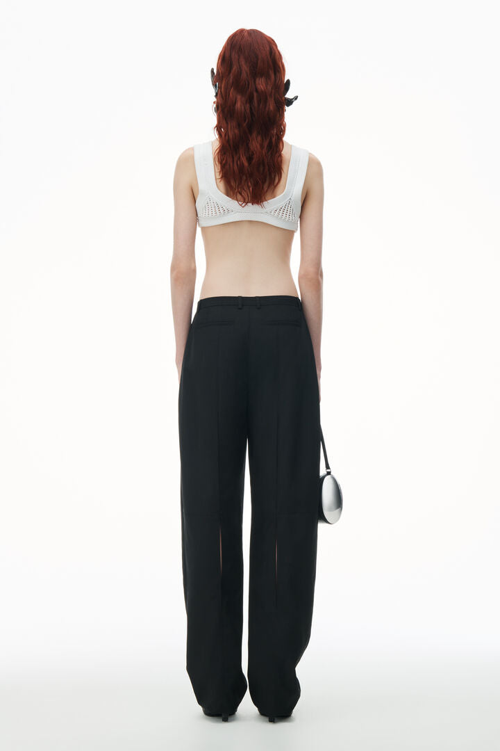 Slit Back Low Waisted Tailored Trouser in Wool Blend