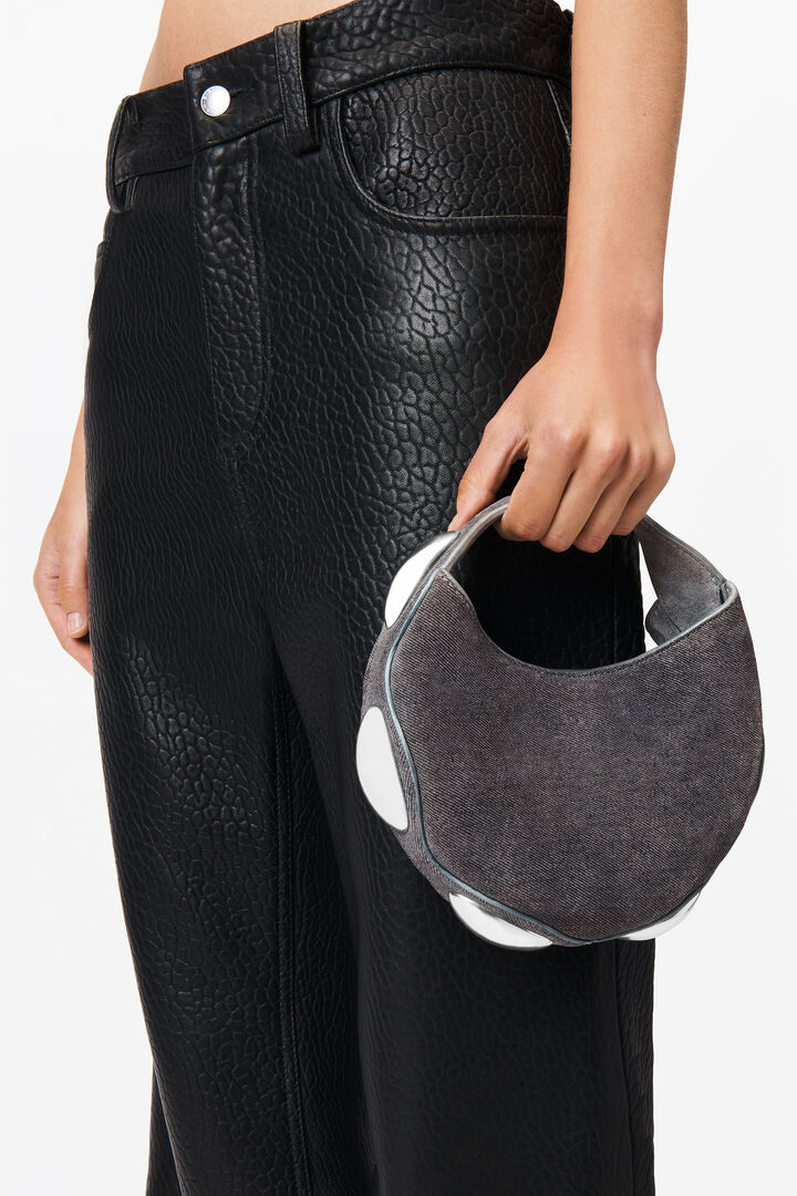 dome circular top-handle bag in trompe-l'oeil denim leather