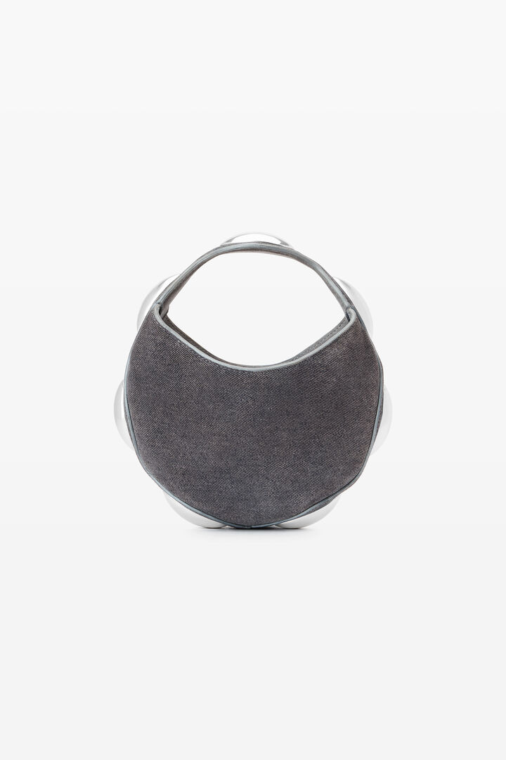 dome circular top-handle bag in trompe-l'oeil denim leather