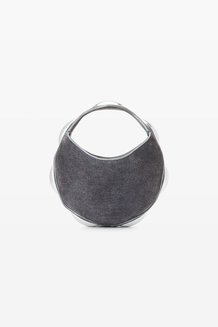 dome circular top-handle bag in trompe-l'oeil denim leather