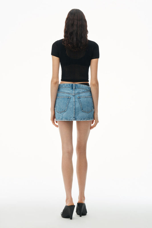 ASYMMETRIC BIKINI LAYER MINI SKIRT IN DENIM