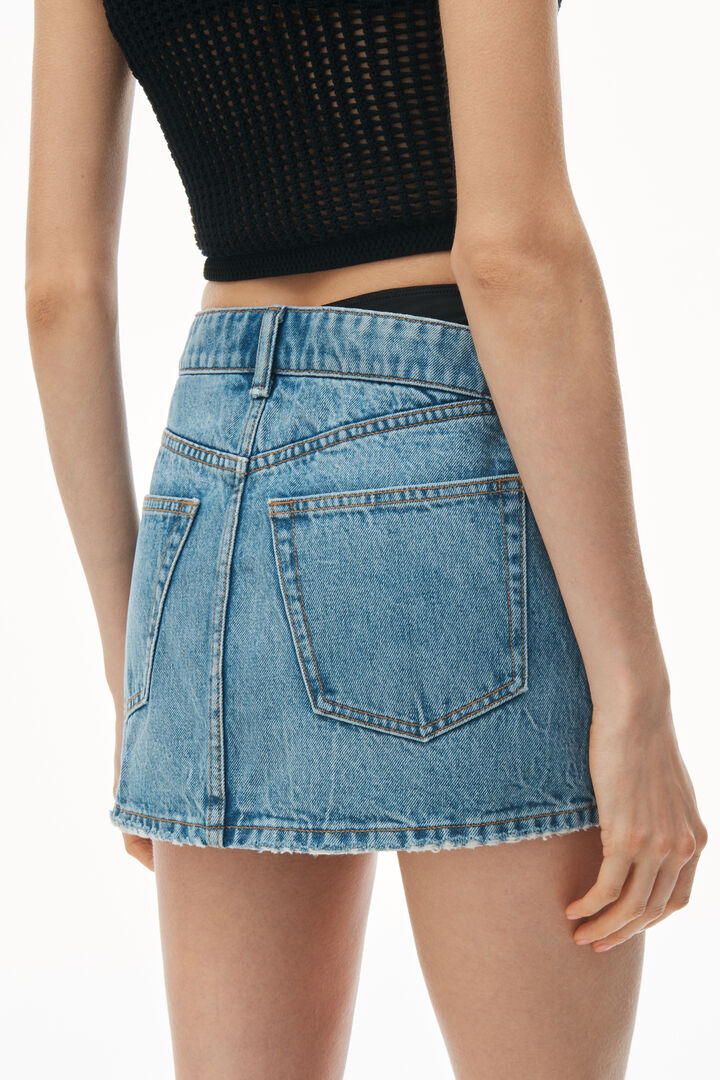 ASYMMETRIC BIKINI LAYER MINI SKIRT IN DENIM