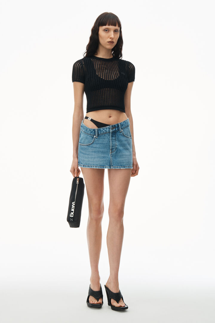 ASYMMETRIC BIKINI LAYER MINI SKIRT IN DENIM