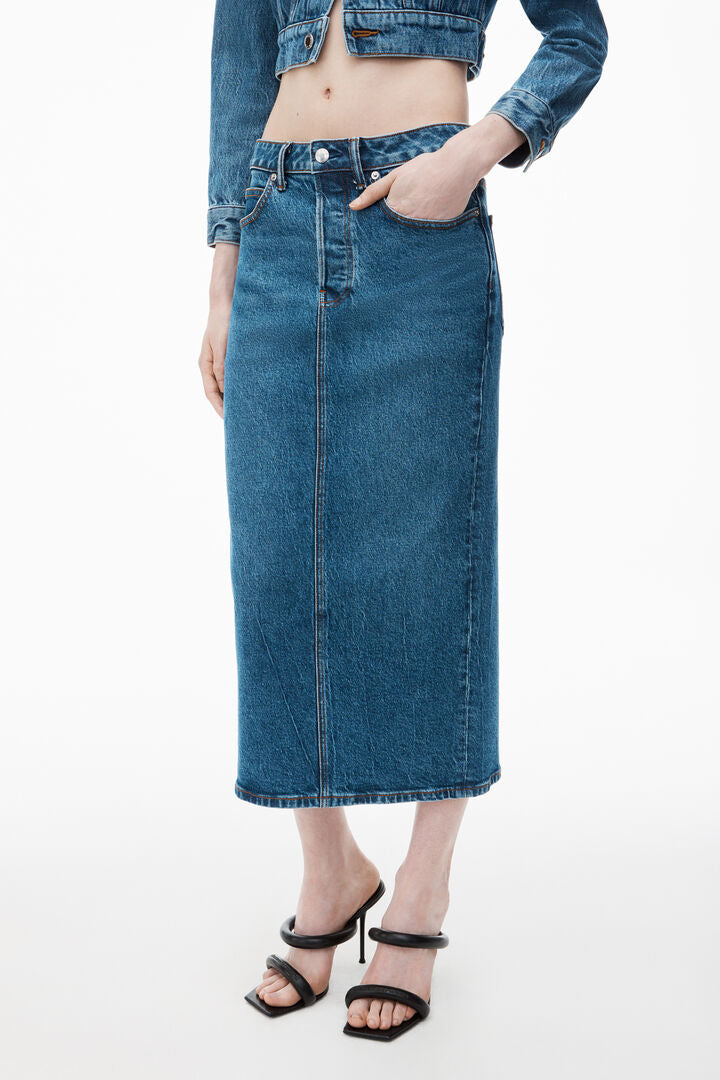 Midi Pencil Skirt in Comfort Stretch Denim