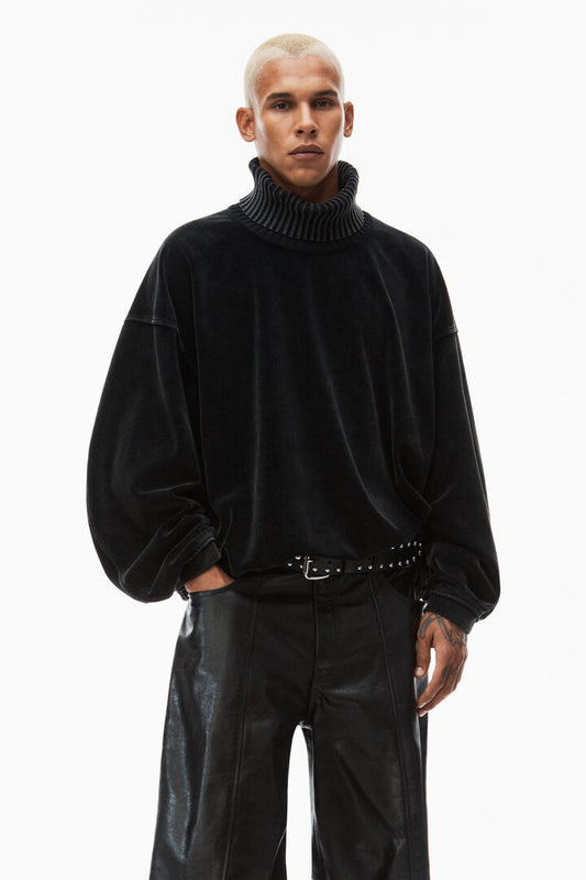 rib trim turtleneck in velour