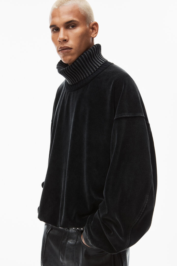 rib trim turtleneck in velour