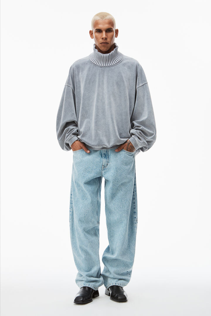 rib trim turtleneck in velour