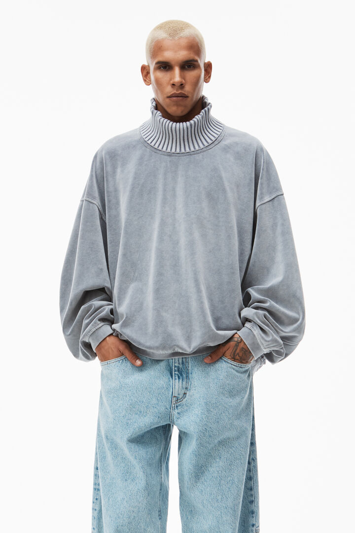 rib trim turtleneck in velour