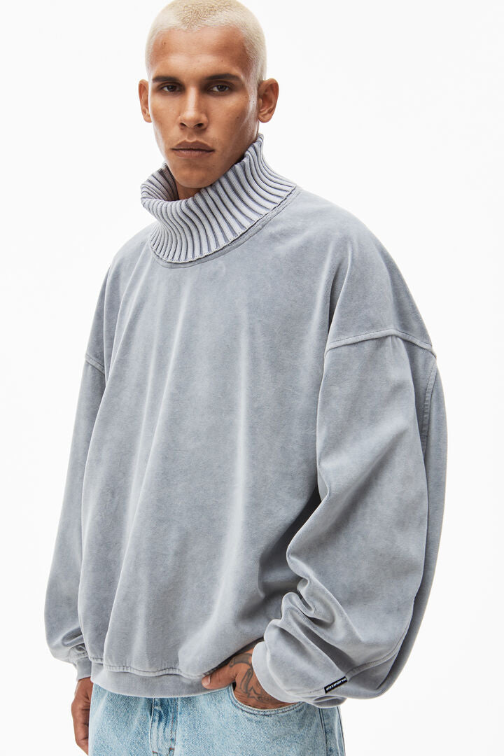 rib trim turtleneck in velour