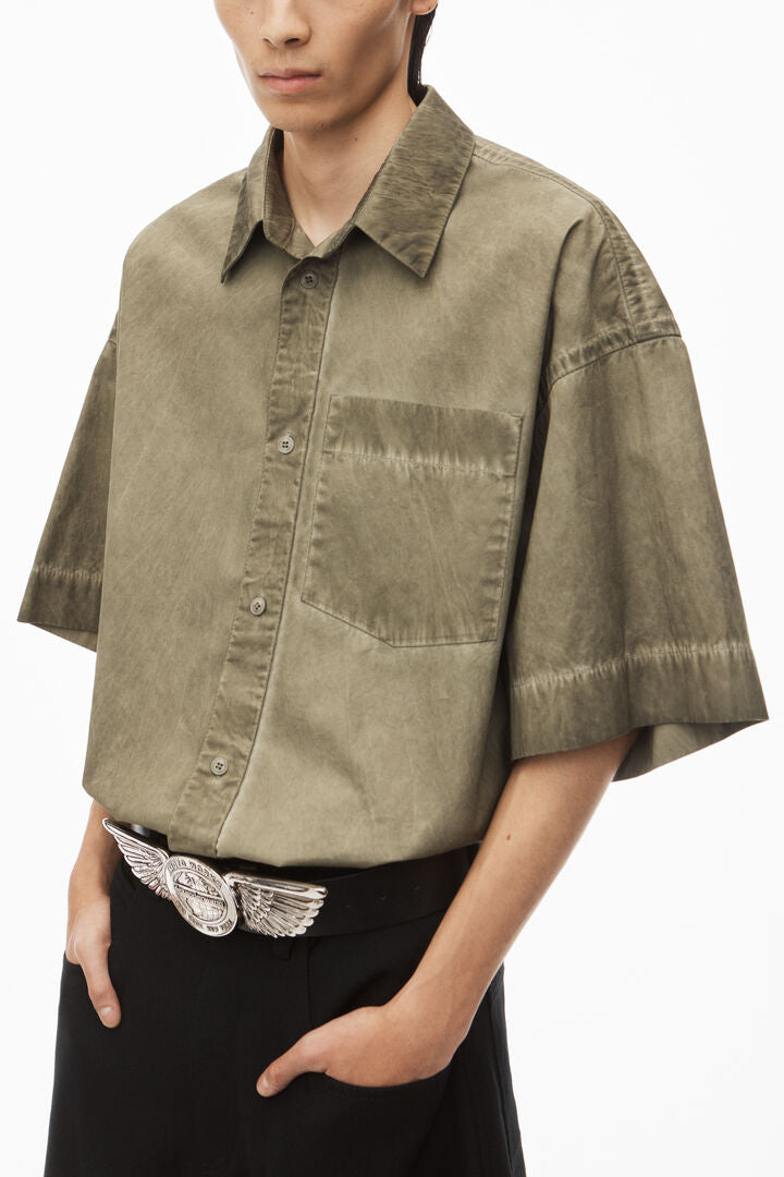 oversized short sleeve button up shirt in cotton