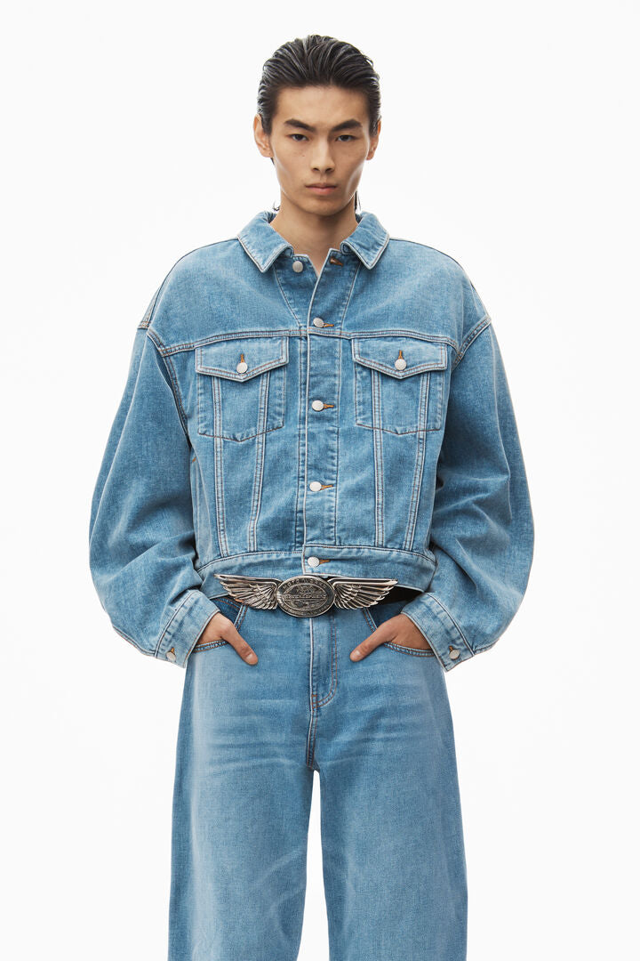 high-waist ballon jeans in brushed denim