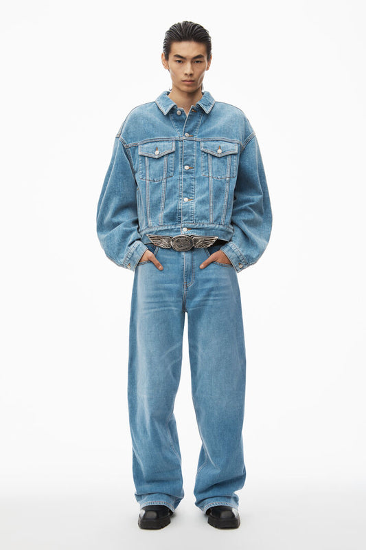 high-waist ballon jeans in brushed denim