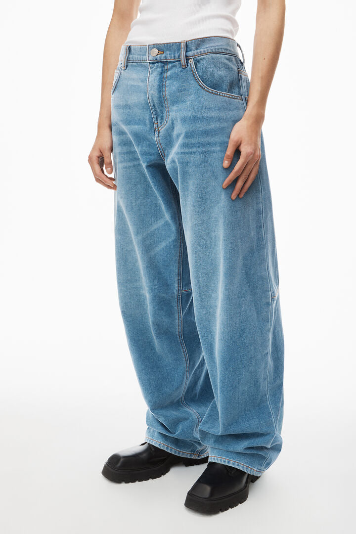 high-waist ballon jeans in brushed denim