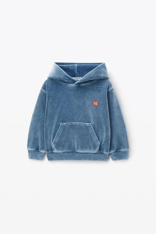 kids puff logo hoodie in velour