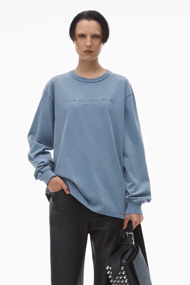 glitter puff logo long-sleeve tee in cotton